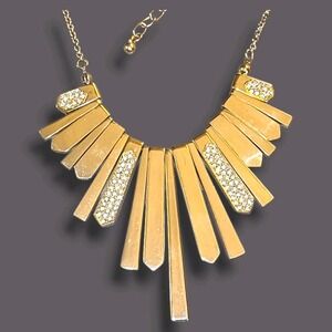 WHBM‎ Gold Tone Rhinestone Bars Statement Necklace